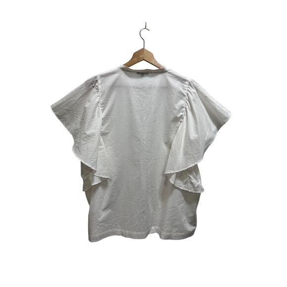 C&A White Bohemian Cap Sleeve Blouse XL Button Front Blue Decor Indie Capsule - Picture 3 of 8